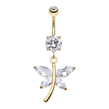 Gold Crystal Wing Butterfly Navel Dangle - Dangling Belly Ring. Navel Rings Australia.