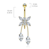 Dragonfly Belly Chandelier in 14K Yellow Gold - Dangling Belly Ring. Navel Rings Australia.