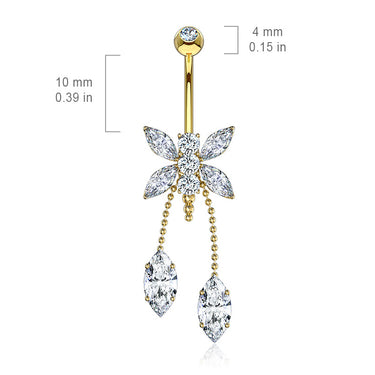 Dragonfly Belly Chandelier in 14K Yellow Gold - Dangling Belly Ring. Navel Rings Australia.