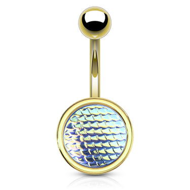 Holographic Dragon Scale Navel Rings with Gold Plating - Basic Curved Barbell. Navel Rings Australia.
