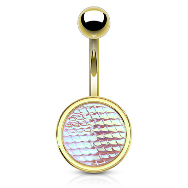 Holographic Dragon Scale Navel Rings with Gold Plating - Basic Curved Barbell. Navel Rings Australia.