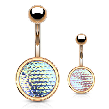 Holographic Dragon Scale Navel Rings with Rose Gold Plating - Basic Curved Barbell. Navel Rings Australia.