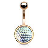 Holographic Dragon Scale Navel Rings with Rose Gold Plating - Basic Curved Barbell. Navel Rings Australia.