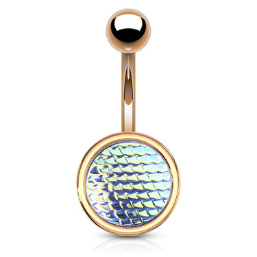 Holographic Dragon Scale Navel Rings with Rose Gold Plating - Basic Curved Barbell. Navel Rings Australia.
