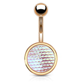 Holographic Dragon Scale Navel Rings with Rose Gold Plating - Basic Curved Barbell. Navel Rings Australia.