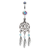 Lakota Dream Catcher Navel Ring - Dangling Belly Ring. Navel Rings Australia.