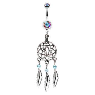 Lakota Dream Catcher Navel Ring - Dangling Belly Ring. Navel Rings Australia.