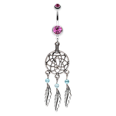 Lakota Dream Catcher Navel Ring - Dangling Belly Ring. Navel Rings Australia.
