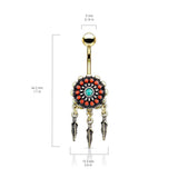 Beaded Nevajo Dream Catcher Belly Ring in Gold - Dangling Belly Ring. Navel Rings Australia.
