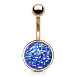 Druzy Resin Bezel Cup Belly Bars with Rose Gold Plating - Basic Curved Barbell. Navel Rings Australia.