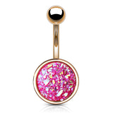 Druzy Resin Bezel Cup Belly Bars with Rose Gold Plating - Basic Curved Barbell. Navel Rings Australia.