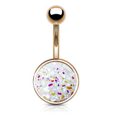 Druzy Resin Bezel Cup Belly Bars with Rose Gold Plating - Basic Curved Barbell. Navel Rings Australia.