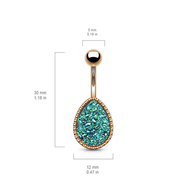 Drippin' Druzy Resin Teardrop Belly Bar with Rose Gold Plating - Basic Curved Barbell. Navel Rings Australia.