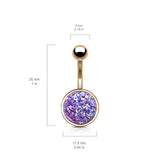 Druzy Resin Bezel Cup Belly Bars with Rose Gold Plating - Basic Curved Barbell. Navel Rings Australia.