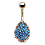 Drippin' Druzy Resin Teardrop Belly Bar with Rose Gold Plating - Basic Curved Barbell. Navel Rings Australia.