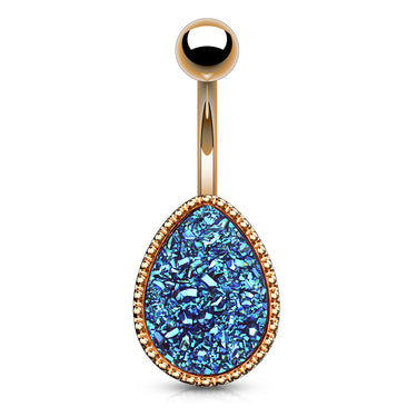 Drippin' Druzy Resin Teardrop Belly Bar with Rose Gold Plating - Basic Curved Barbell. Navel Rings Australia.