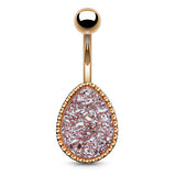 Drippin' Druzy Resin Teardrop Belly Bar with Rose Gold Plating - Basic Curved Barbell. Navel Rings Australia.