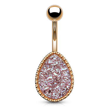 Drippin' Druzy Resin Teardrop Belly Bar with Rose Gold Plating - Basic Curved Barbell. Navel Rings Australia.