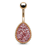 Drippin' Druzy Resin Teardrop Belly Bar with Rose Gold Plating - Basic Curved Barbell. Navel Rings Australia.
