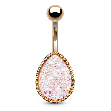 Drippin' Druzy Resin Teardrop Belly Bar with Rose Gold Plating - Basic Curved Barbell. Navel Rings Australia.