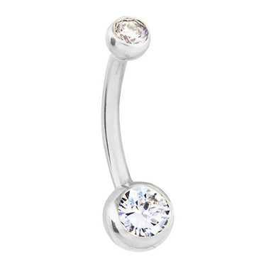 Classique Duo REAL Diamond Belly Ring in 14K White Gold - Basic Curved Barbell. Navel Rings Australia.