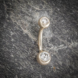 Classique Duo Authentic Diamond Belly Ring in 14K Gold - Basic Curved Barbell. Navel Rings Australia.