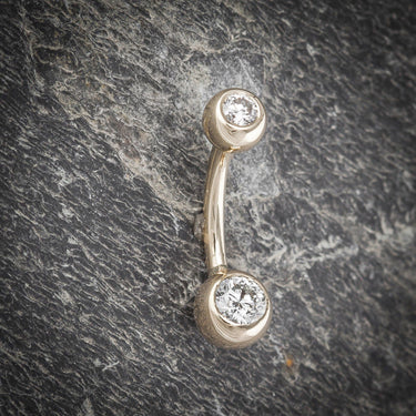 Classique Duo Authentic Diamond Belly Ring in 14K Gold - Basic Curved Barbell. Navel Rings Australia.
