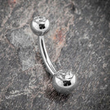 Classique Duo REAL Diamond Belly Ring in 14K White Gold - Basic Curved Barbell. Navel Rings Australia.
