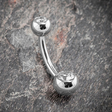 Classique Duo REAL Diamond Belly Ring in 14K White Gold - Basic Curved Barbell. Navel Rings Australia.