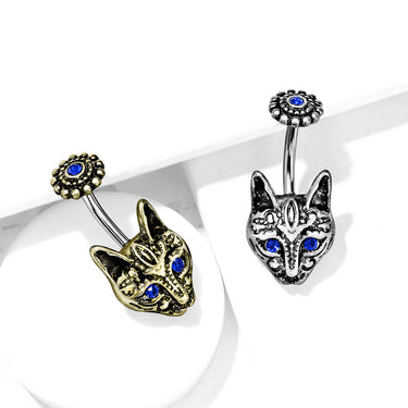 Egypts Bastet Cat Belly Bar in Gold - Fixed (non-dangle) Belly Bar. Navel Rings Australia.
