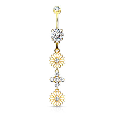 Uniting Daisy Chain Belly Ring with Gold Plating - Dangling Belly Ring. Navel Rings Australia.