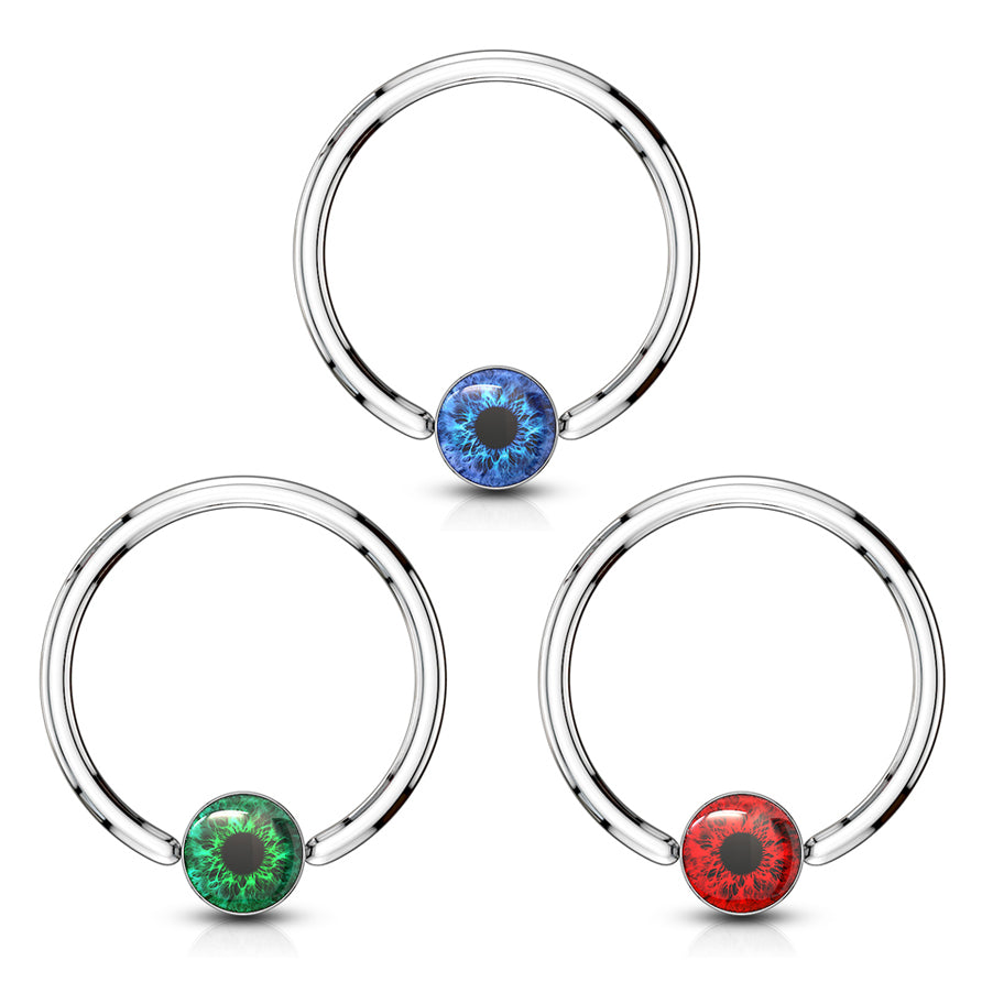 Unique 316L Steel Captive Bead Belly Ring with Eyeball