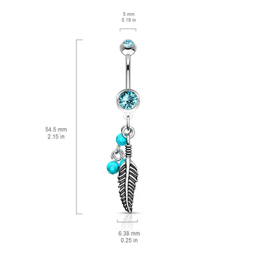 Dream Catcher Feather Belly Ring - Dangling Belly Ring. Navel Rings Australia.