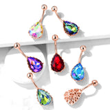 La Femme Teardrops Belly Bar with Rose Gold Plating - Fixed (non-dangle) Belly Bar. Navel Rings Australia.