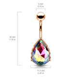 La Femme Teardrops Belly Bar with Rose Gold Plating - Fixed (non-dangle) Belly Bar. Navel Rings Australia.