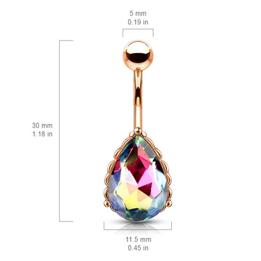 La Femme Teardrops Belly Bar with Rose Gold Plating - Fixed (non-dangle) Belly Bar. Navel Rings Australia.