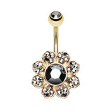 Gold Avens Flower Belly Bar - Fixed (non-dangle) Belly Bar. Navel Rings Australia.