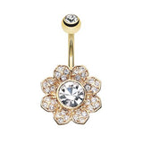 Gold Avens Flower Belly Bar - Fixed (non-dangle) Belly Bar. Navel Rings Australia.