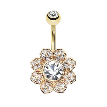 Gold Avens Flower Belly Bar - Fixed (non-dangle) Belly Bar. Navel Rings Australia.