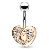 Vous et Moi Lovers Belly Bar with Rose Gold Plating - Fixed (non-dangle) Belly Bar. Navel Rings Australia.