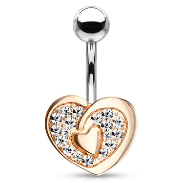 Vous et Moi Lovers Belly Bar with Rose Gold Plating - Fixed (non-dangle) Belly Bar. Navel Rings Australia.