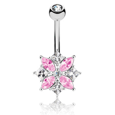 Lozzies' Floral Belly Bar - Fixed (non-dangle) Belly Bar. Navel Rings Australia.