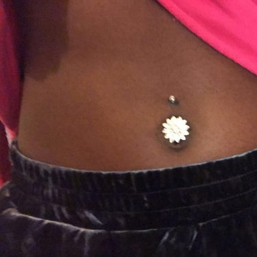Steel Vintage Antique Flower Burst - Fixed (non-dangle) Belly Bar. Navel Rings Australia.