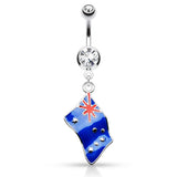 Around the World Flag Belly Rings - Dangling Belly Ring. Navel Rings Australia.