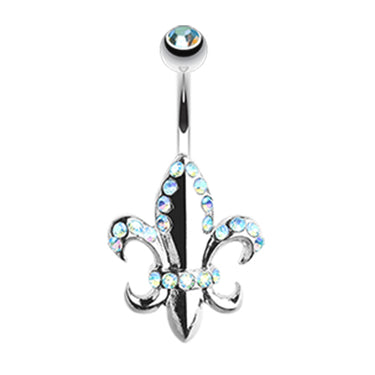 French Fleur De Lis Belly Ring - Fixed (non-dangle) Belly Bar. Navel Rings Australia.