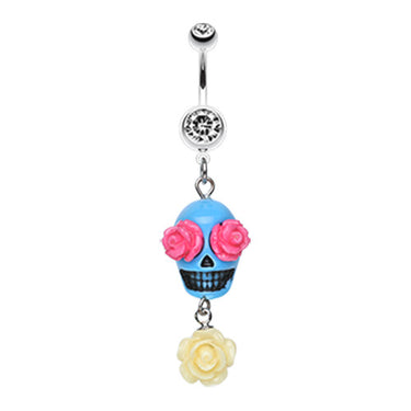 Floral Colour Lust Sugar Skull Belly Dangle - Dangling Belly Ring. Navel Rings Australia.