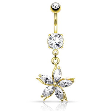 Antoinetta Daisy Petal Belly Ring with Gold Plating - Dangling Belly Ring. Navel Rings Australia.