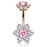 Internally Threaded Joyería Flower Belly Ring with Rose Gold Plating - Split Spinal Belly Bar. Navel Rings Australia.