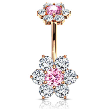 Internally Threaded Joyería Flower Belly Ring with Rose Gold Plating - Split Spinal Belly Bar. Navel Rings Australia.