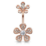 Floral Rhapsody Belly Bar with Rose Gold Plating - Fixed (non-dangle) Belly Bar. Navel Rings Australia.